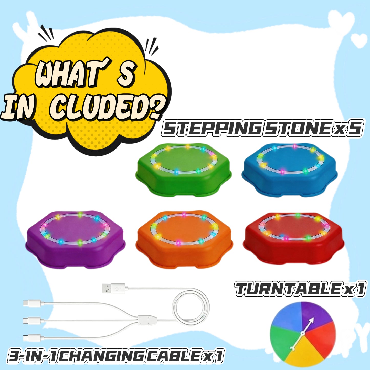 Rechargeable Stepping Stones Kids 5pcs Music Light Non-Slip Balance Sensory Toys Toddler Indoor Outdoor Birthday Gift 2-5+ Years
