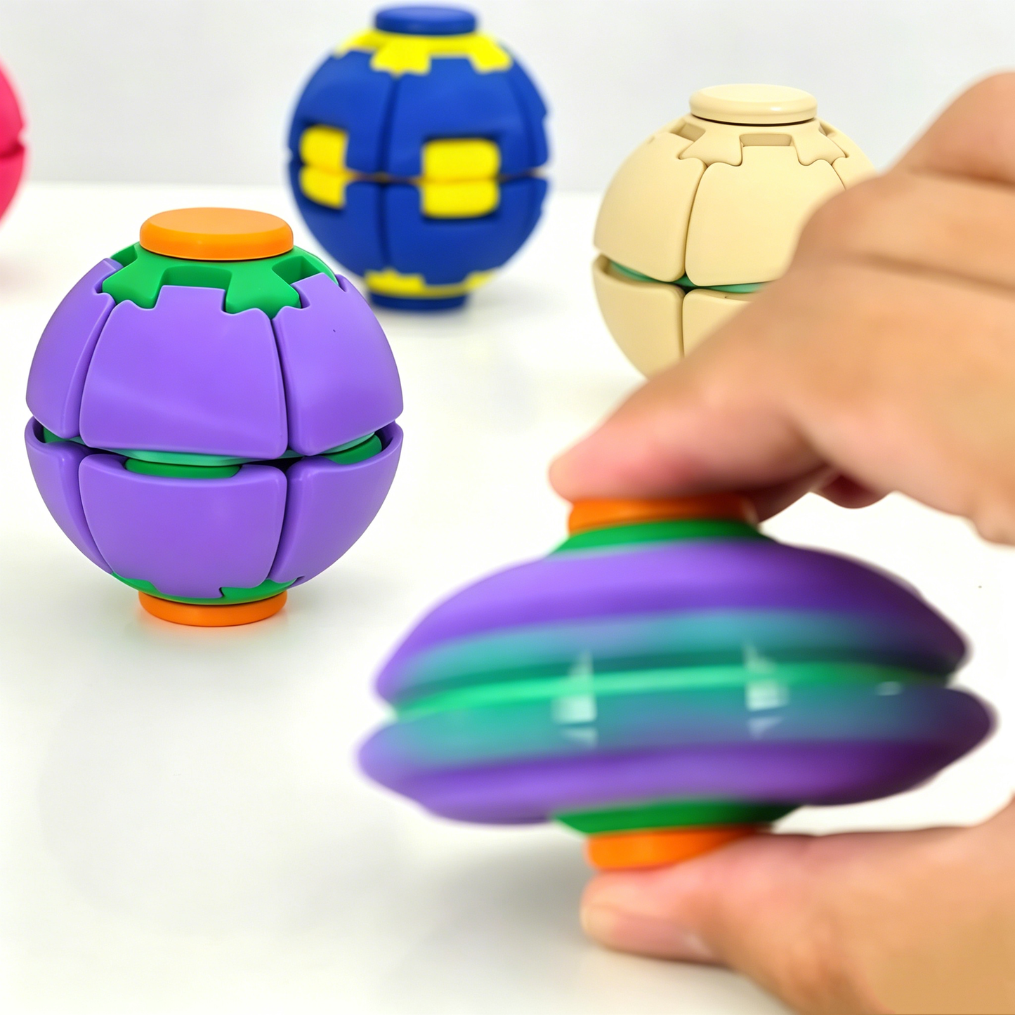 Press & Rotate Stress Relief Puzzle Ball 2 in 1 Fidget Spinning Top Educational Toy