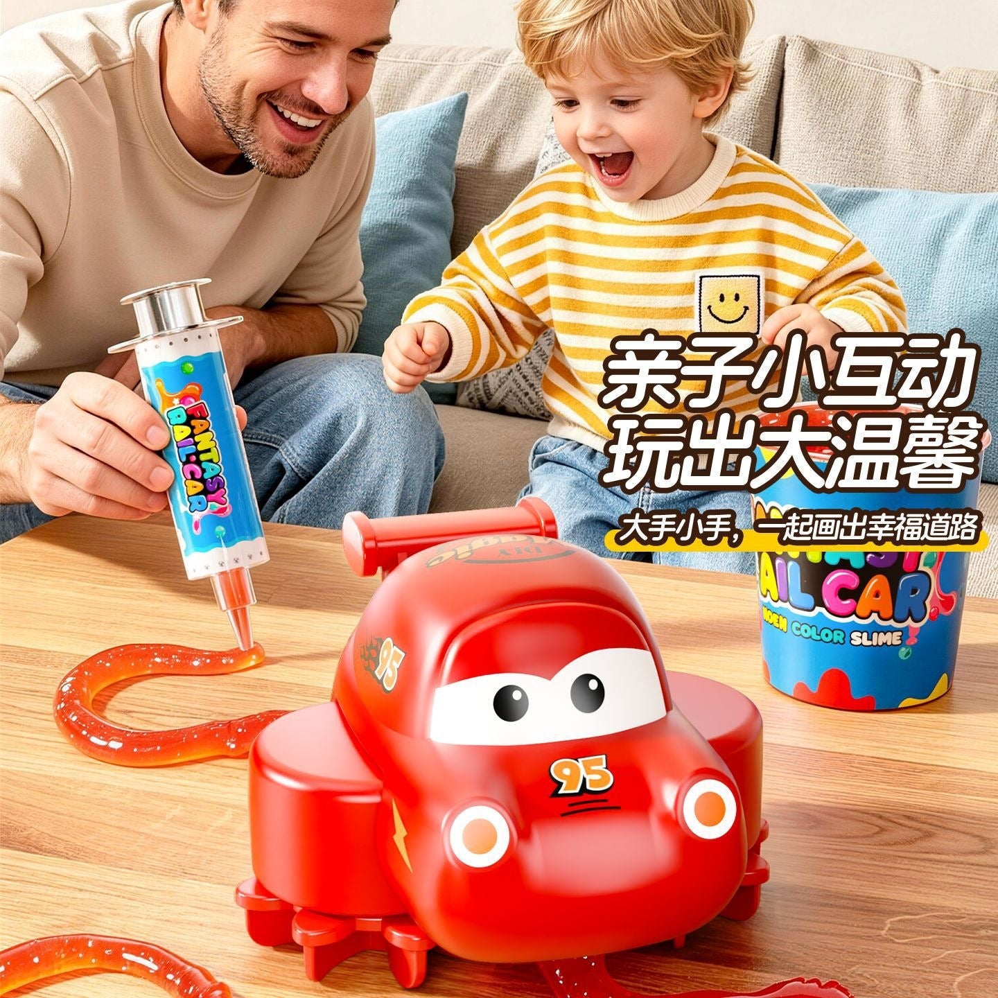 DIY Slime Track Car Toy Rechargeable Electric Race Car with Crystal Slime Draw Your Own Track Educational Sensory Toy for Kids 3+