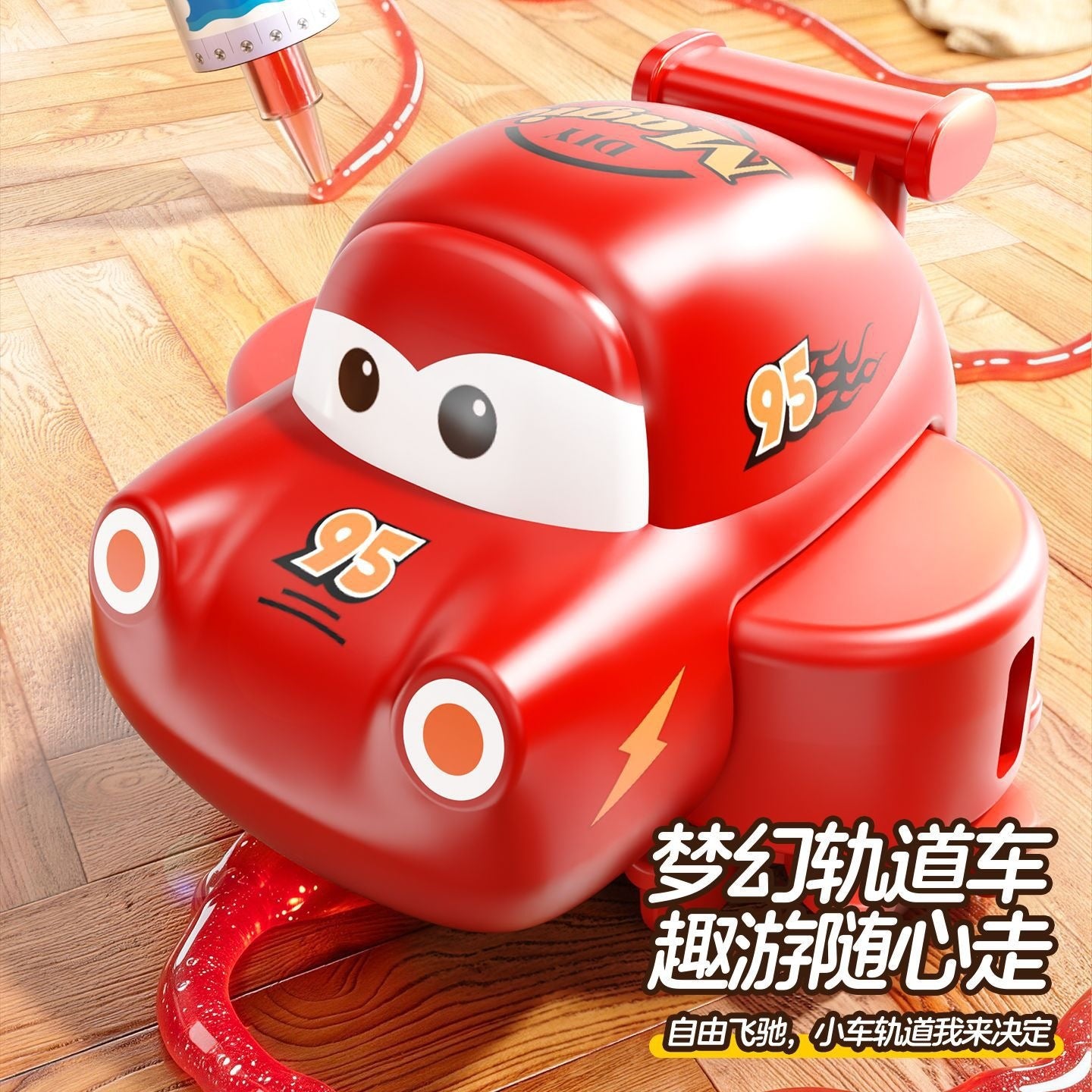 DIY Slime Track Car Toy Rechargeable Electric Race Car with Crystal Slime Draw Your Own Track Educational Sensory Toy for Kids 3+