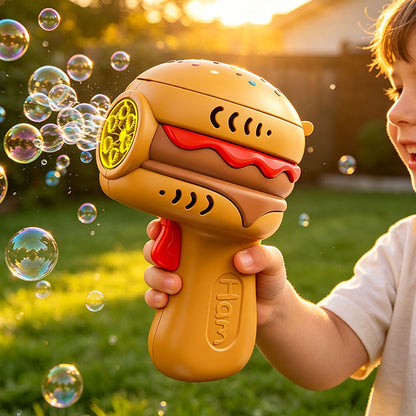 Cute Hamburger Bubble Gun Automatic Light Up Musical Kids - product photo 4