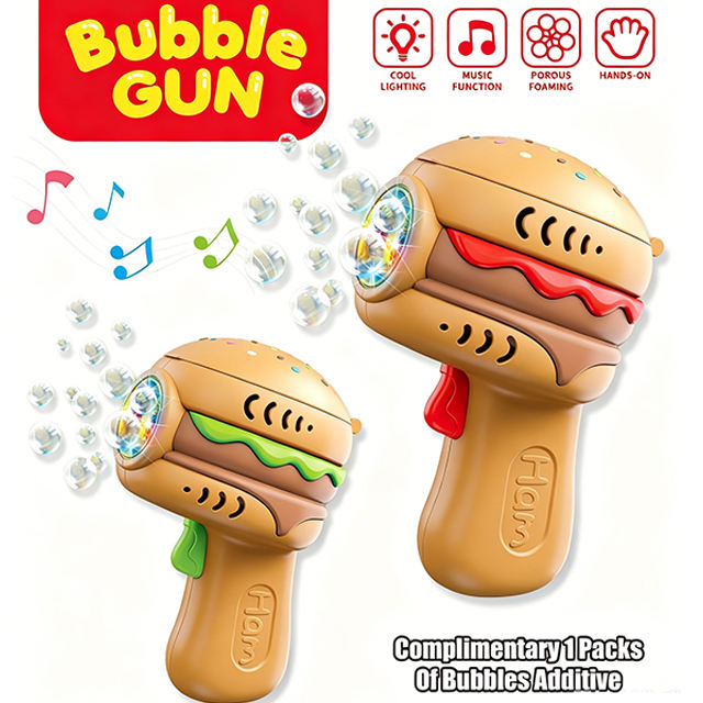 Cute Hamburger Bubble Gun Automatic Light Up Musical Kids Bubble Blaster Toy