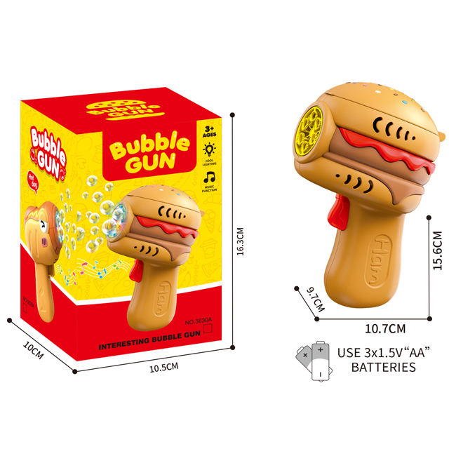 Cute Hamburger Bubble Gun Automatic Light Up Musical Kids Bubble Blaster Toy
