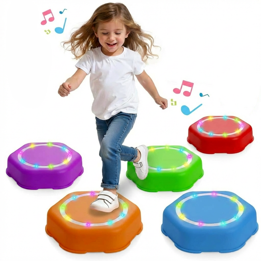 Rechargeable Stepping Stones Kids 5pcs Music Light Non-Slip Balance Sensory Toys Toddler Indoor Outdoor Birthday Gift 2-5+ Years