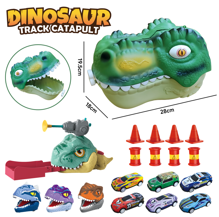 3-in-1 Dinosaur Track Toy Gliding Track & Catapult Launch & Storage Design DIY Assembly Racing Game Creative Educational Toy for Children Party Favor
