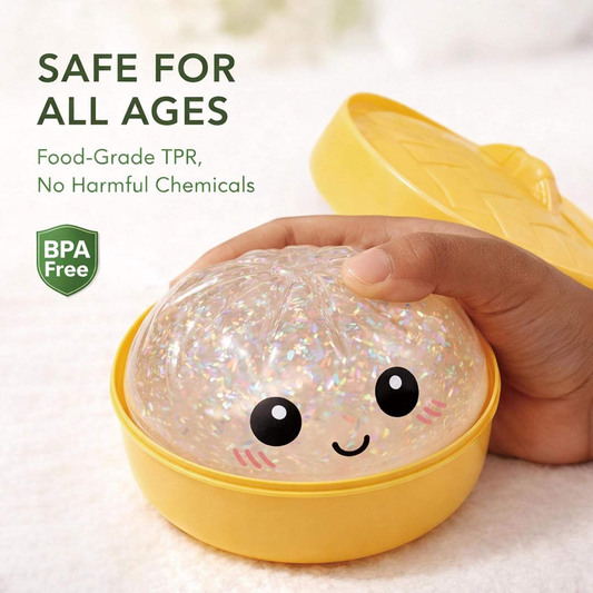ENJOYSTAR Glitter Dumpling Squishy Slow Rising Squeeze Toy With Mini Steamer Box Cute Food Shape Fidget Stress Relief Toy Kids Birthday Gift Blind Box Sensory Squeeze Toy