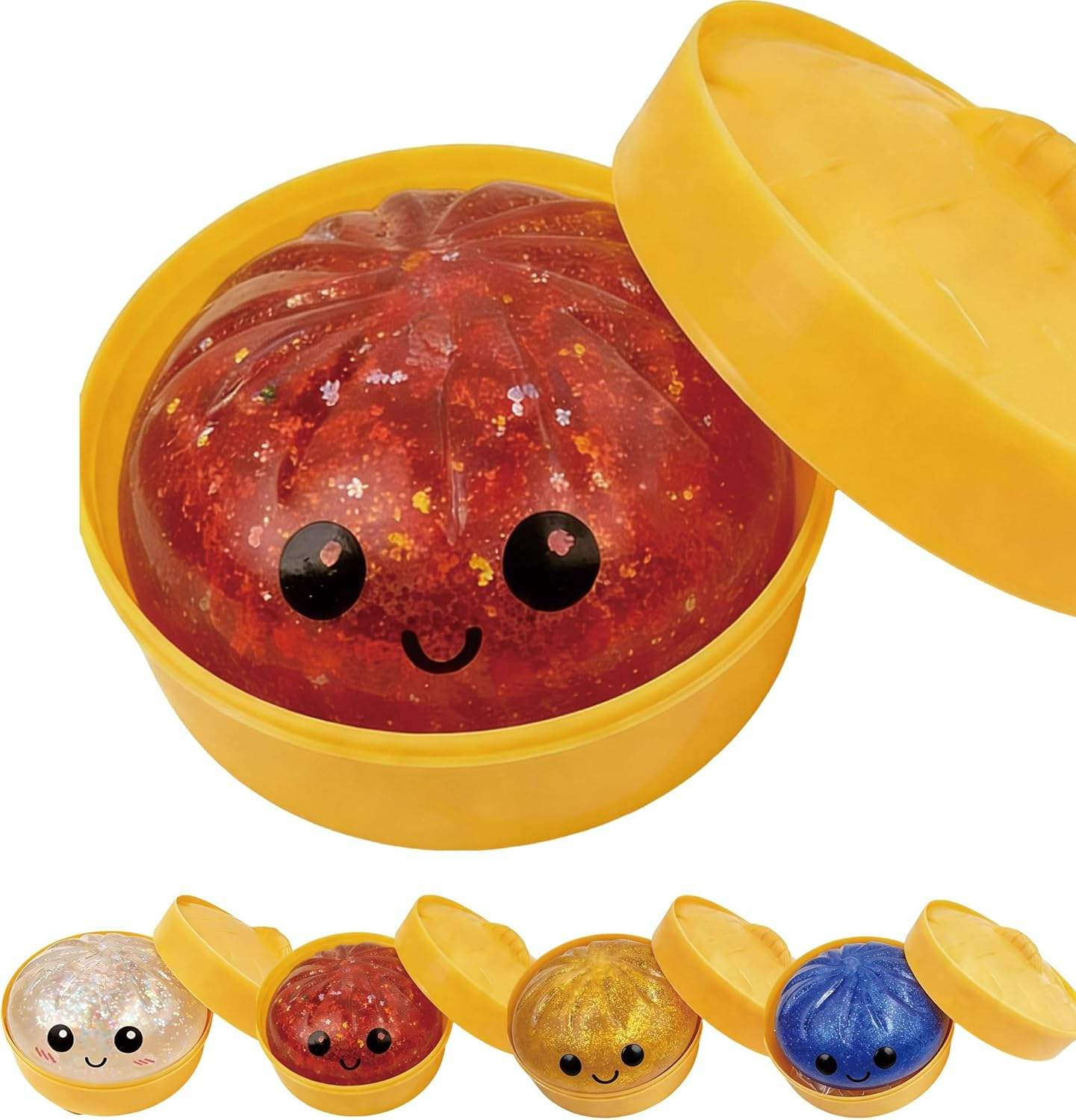 ENJOYSTAR Glitter Dumpling Squishy Slow Rising Squeeze Toy With Mini Steamer Box Cute Food Shape Fidget Stress Relief Toy Kids Birthday Gift Blind Box Sensory Squeeze Toy