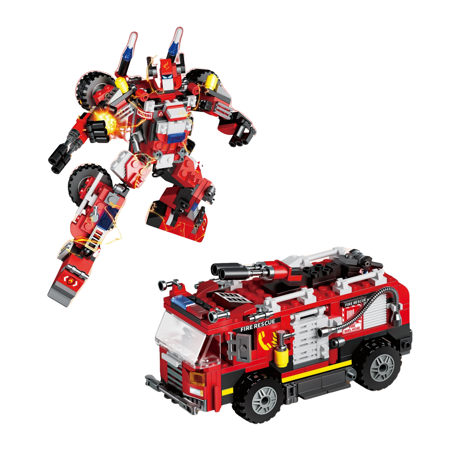 ENJOYSTAR Transformable Fire Truck Toy Durable Plastic Fire Engine Multifunctional Deformation Vehicle Toy for Kids