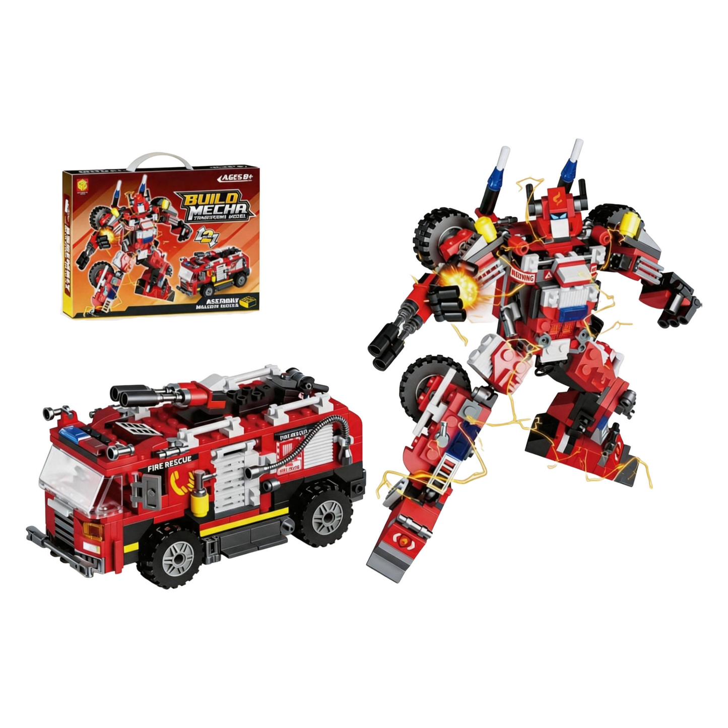 ENJOYSTAR Transformable Fire Truck Toy Durable Plastic Fire Engine Multifunctional Deformation Vehicle Toy for Kids