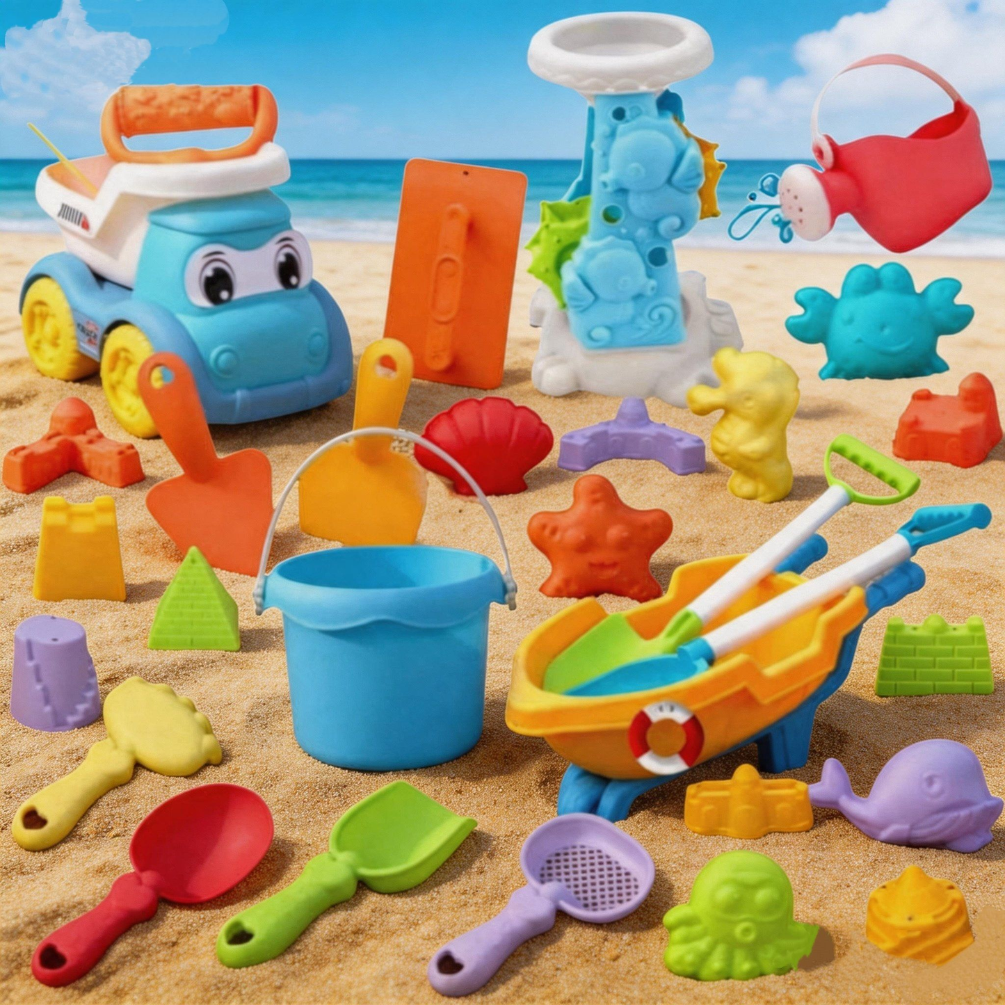 ENJOYSTAR Durable Plastic Beach Toys Children Sand Shovel Bucket Mold Combo Summer Outdoor Play Beach Toys for Wholesale
