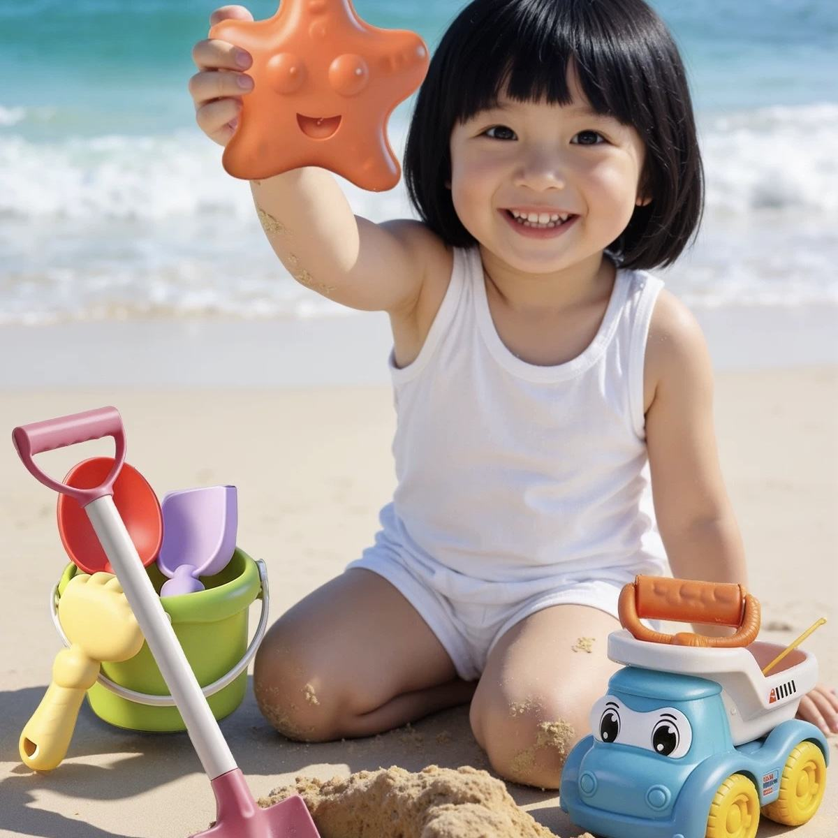ENJOYSTAR Durable Plastic Beach Toys Children Sand Shovel Bucket Mold Combo Summer Outdoor Play Beach Toys for Wholesale