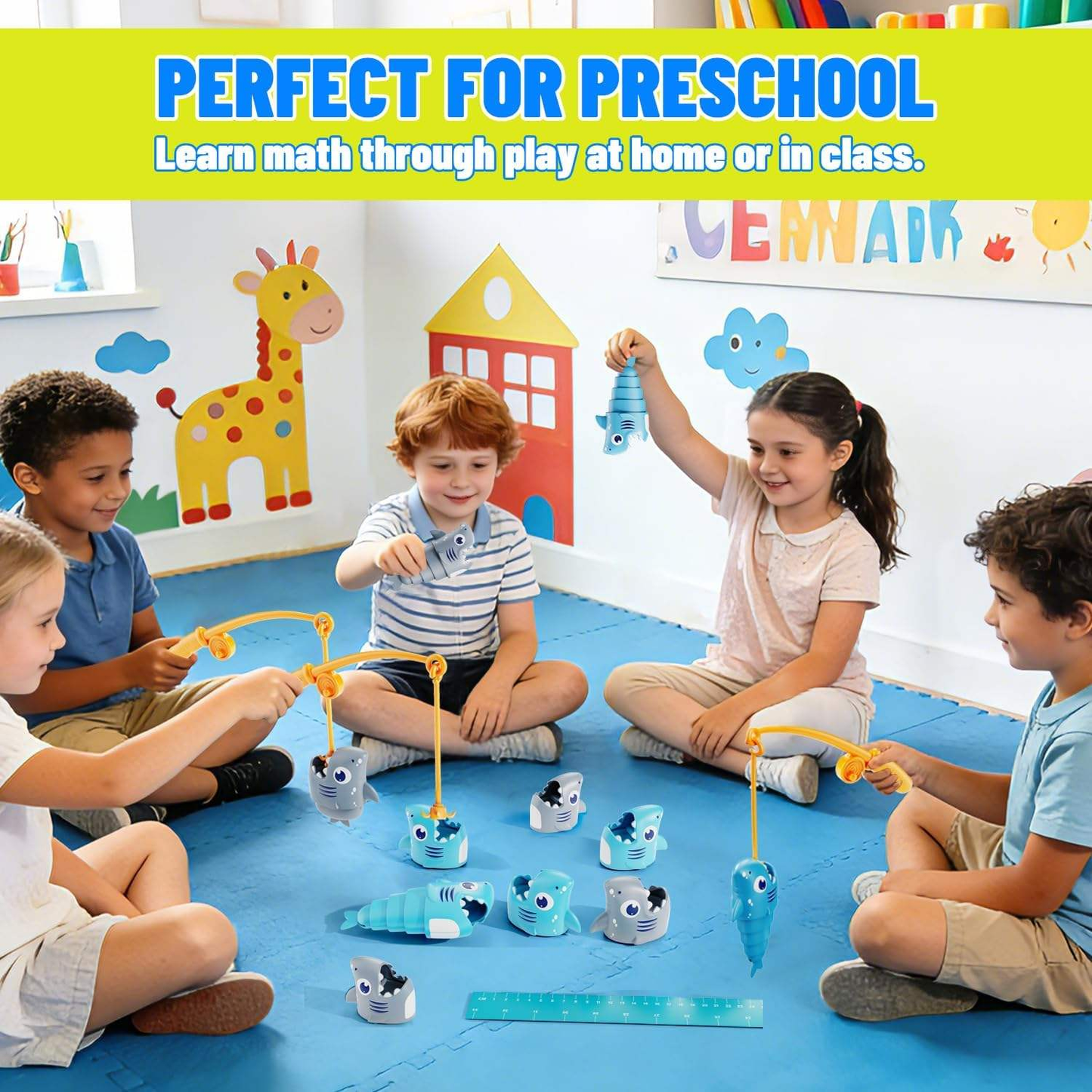 ENJOYSTAR Shark Themed Magnetic Fishing Toy Preschool Math Learning Game Multi-player Interactive Educational Toy for Wholesale & Gifts