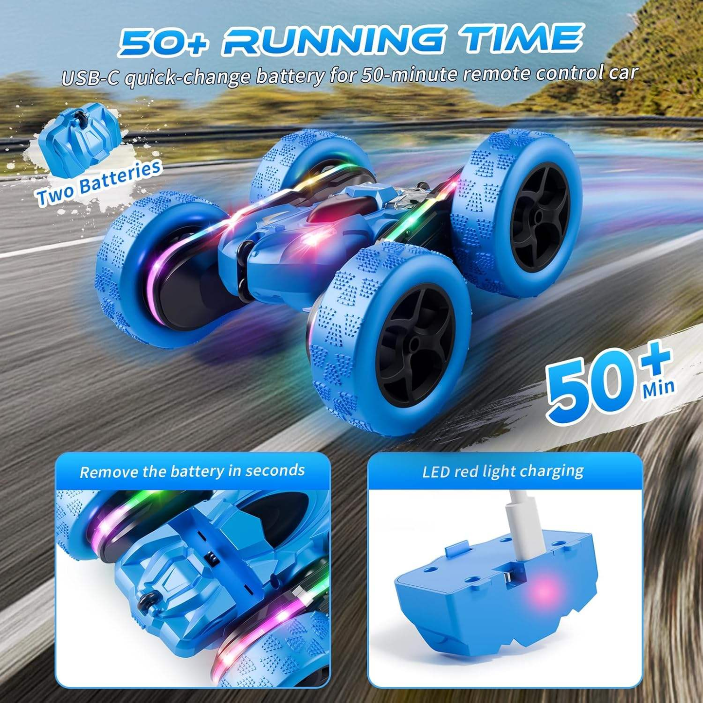 4WD 360 Flip RC Stunt Car Double-sided Driving Bright Headlight & 2.4G Stable Control Perfect Kids Racing Toy Gift