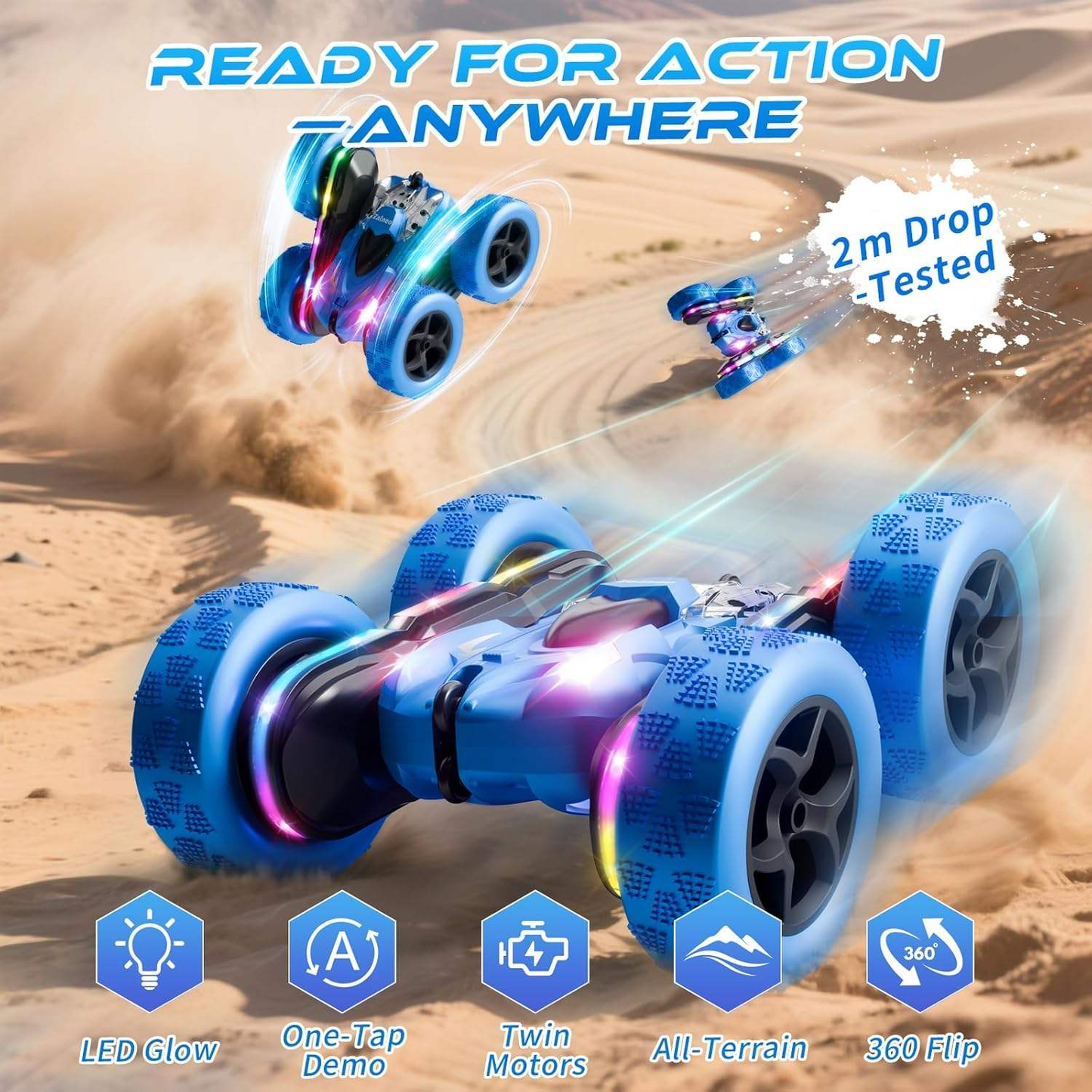 4WD 360 Flip RC Stunt Car Double-sided Driving Bright Headlight & 2.4G Stable Control Perfect Kids Racing Toy Gift