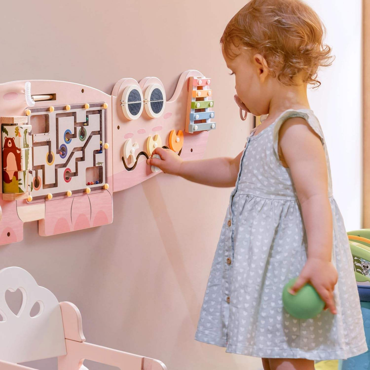 8-in-1 Crocodile Wall Busy Board Montessori Wooden Activity Panel Fine Motor Skills Toy for Toddlers & Kids
