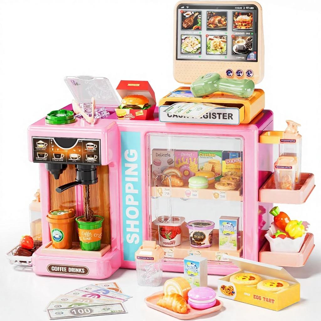 Kids Grocery Store Play Set Simulation Supermarket Role Play Toy with Cash Register & Food Accessories