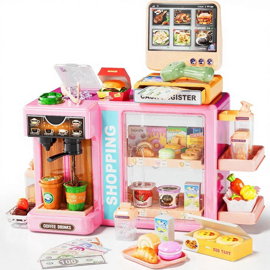 Kids Grocery Store Play Set Simulation Supermarket Role Play Toy with Cash Register & Food Accessories
