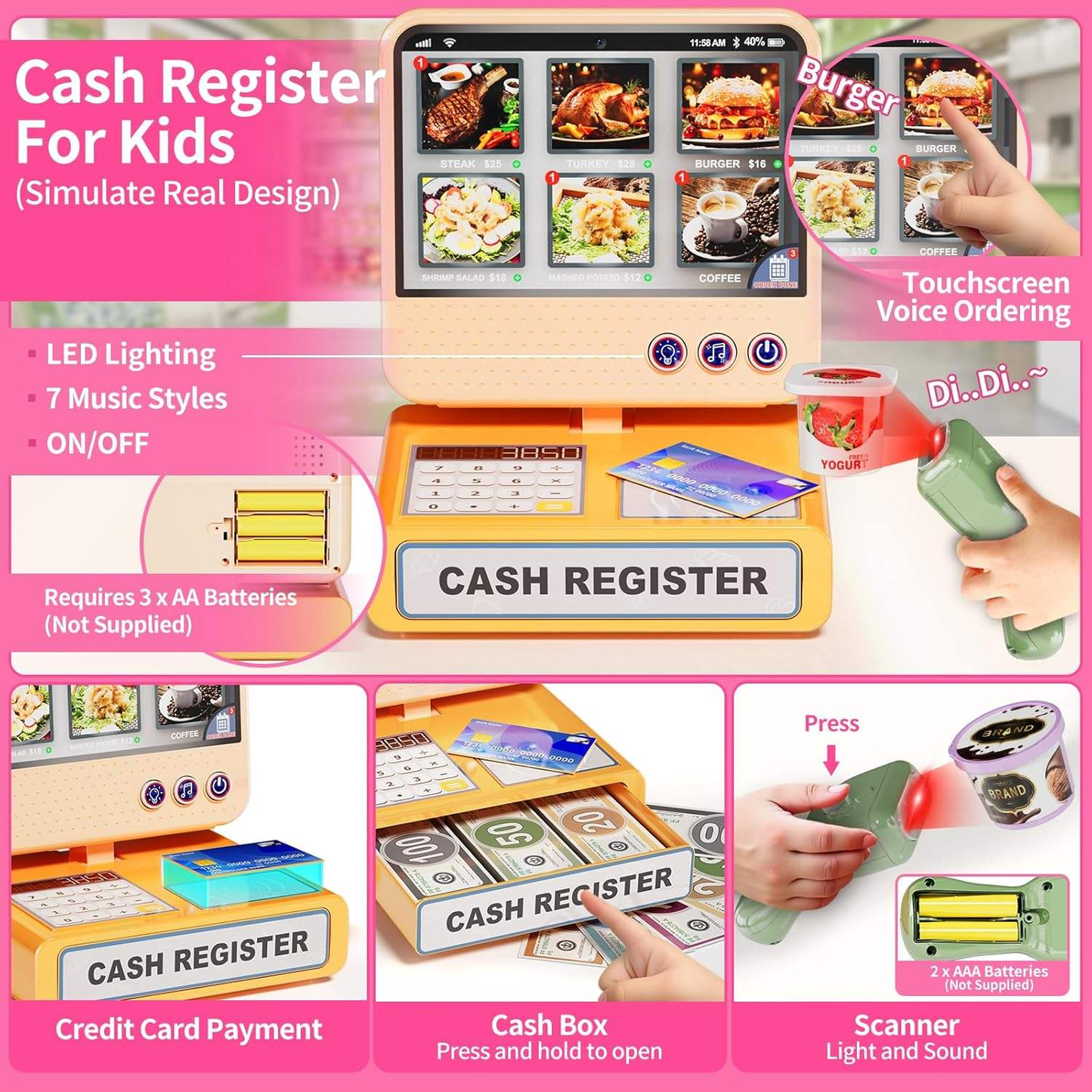 Kids Grocery Store Play Set Simulation Supermarket Role Play Toy with Cash Register & Food Accessories