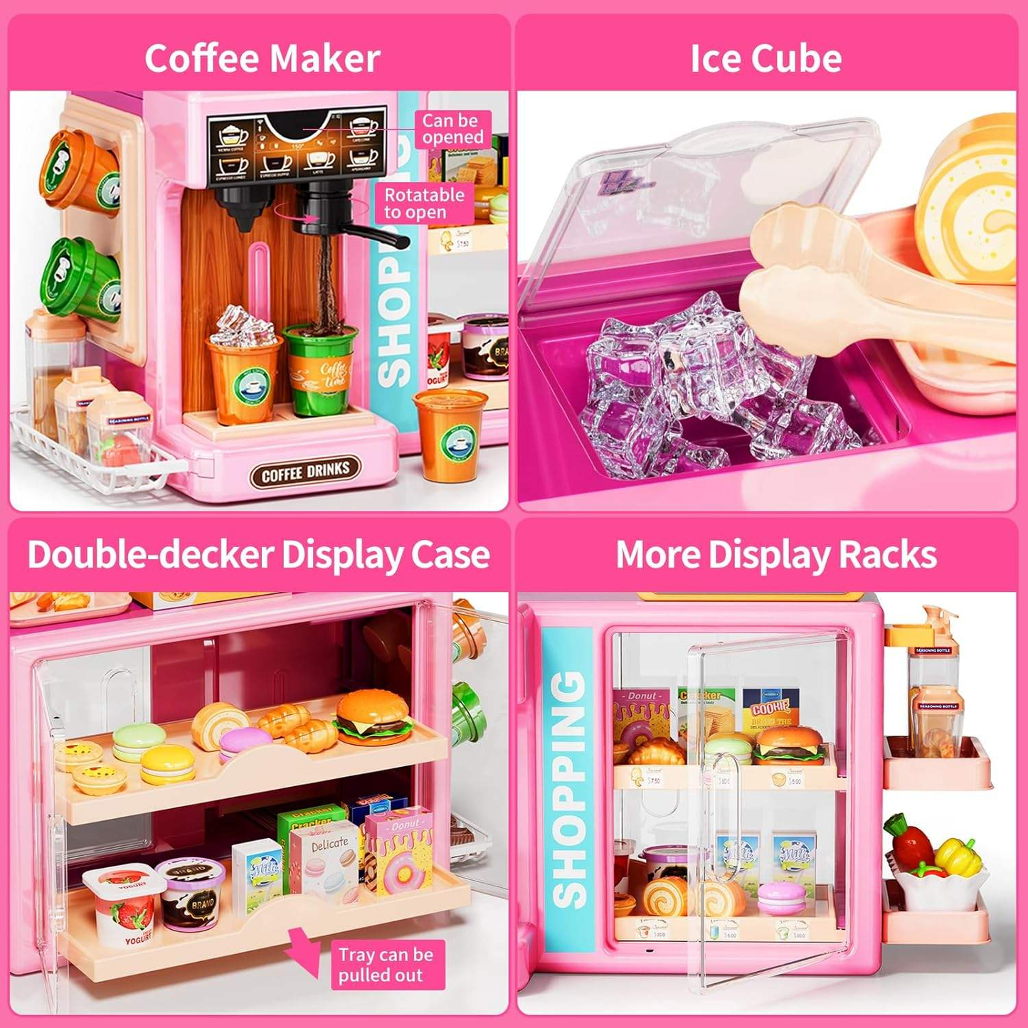 Kids Grocery Store Play Set Simulation Supermarket Role Play Toy with Cash Register & Food Accessories