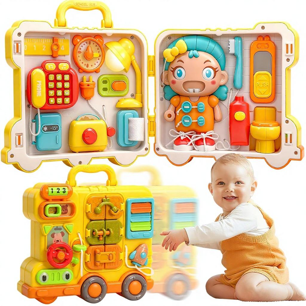 Portable Plastic Montessori Busy Board Kids Life Skill Early Learning Activity Board