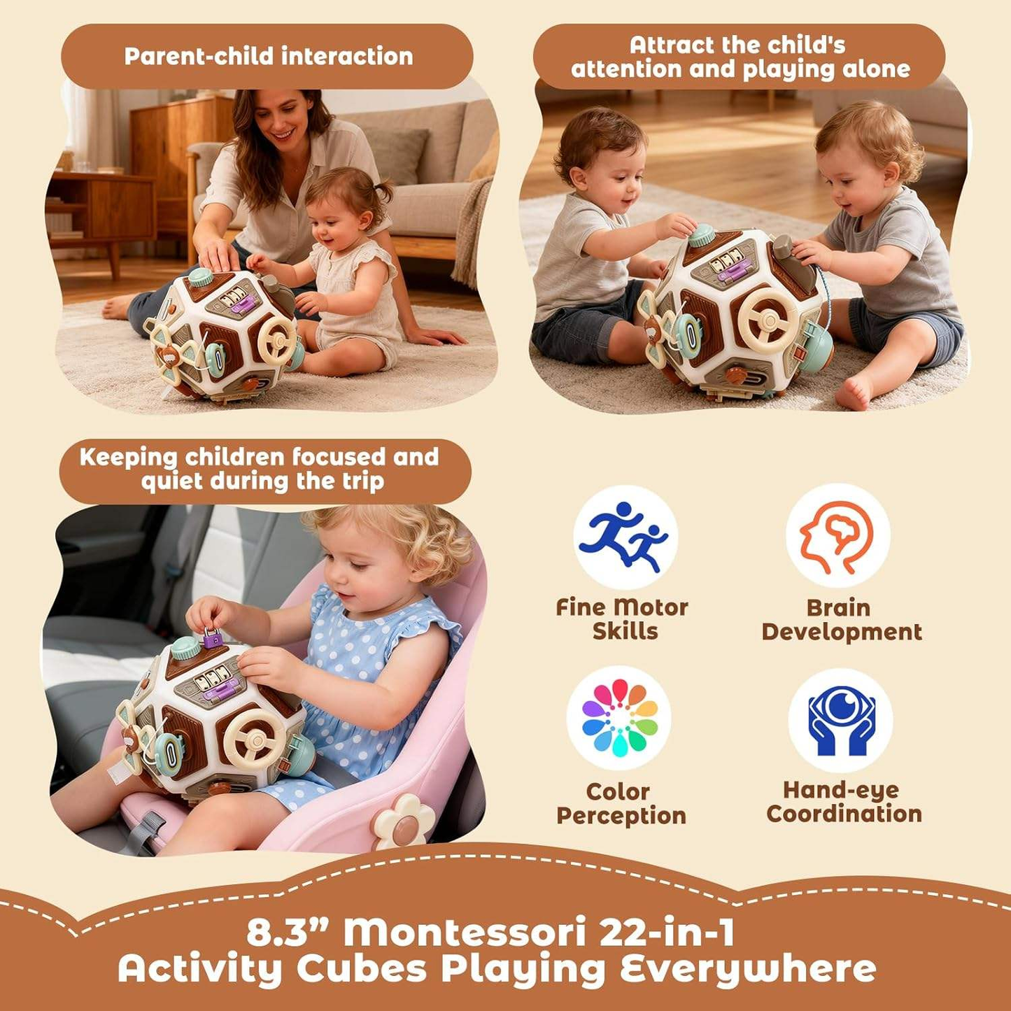 22-in-1 Plastic Montessori Busy Ball Toddler Sensory Activity Cube Toy