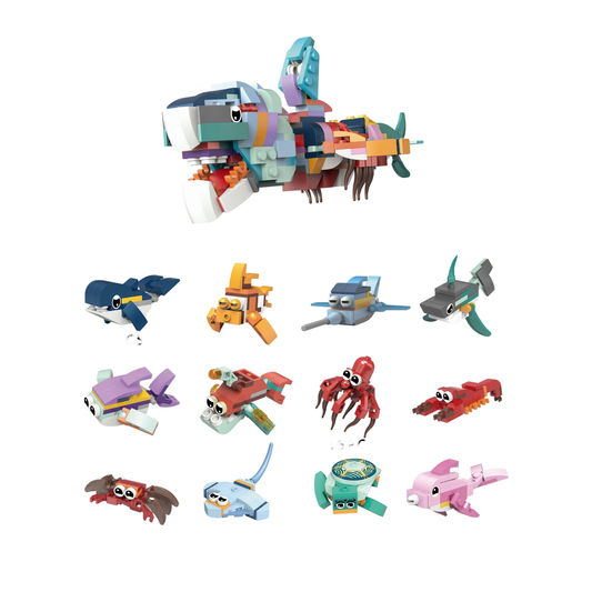12-in-1 Ocean Sea Animal Building Blocks Kids STEM DIY Assembly Toy