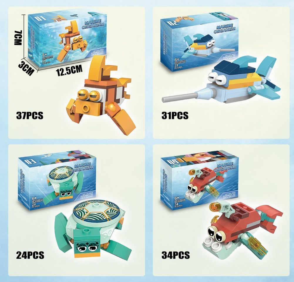12-in-1 Ocean Sea Animal Building Blocks Kids STEM DIY Assembly Toy