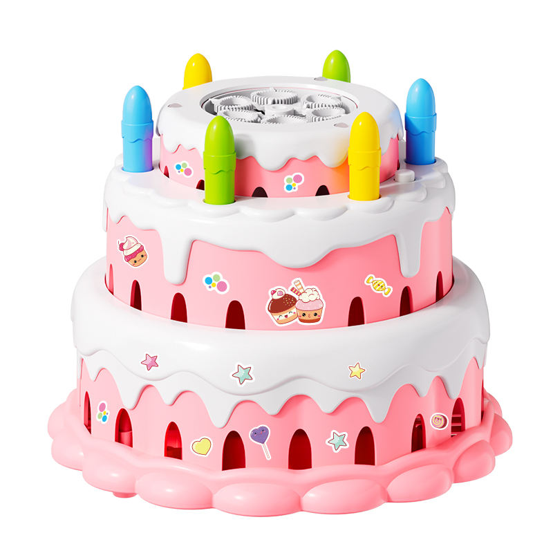Double Layer Cake Bubble Maker Acousto-Optic LED Light Kids Party Decor Toy