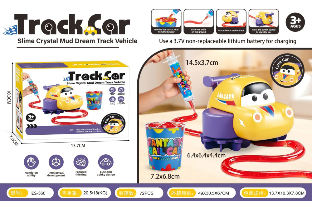DIY Slime Track Car Toy Rechargeable Electric Race Car with Crystal Slime Draw Your Own Track Educational Sensory Toy for Kids 3+