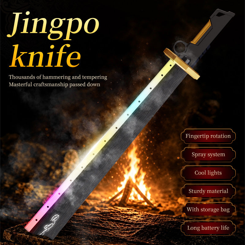 RGB Light Spray Jingpo Knife Toy Rechargeable Fingertip Rotation Decompression Toy Sword Stress Relief Cosplay Prop for Kids & Collectors