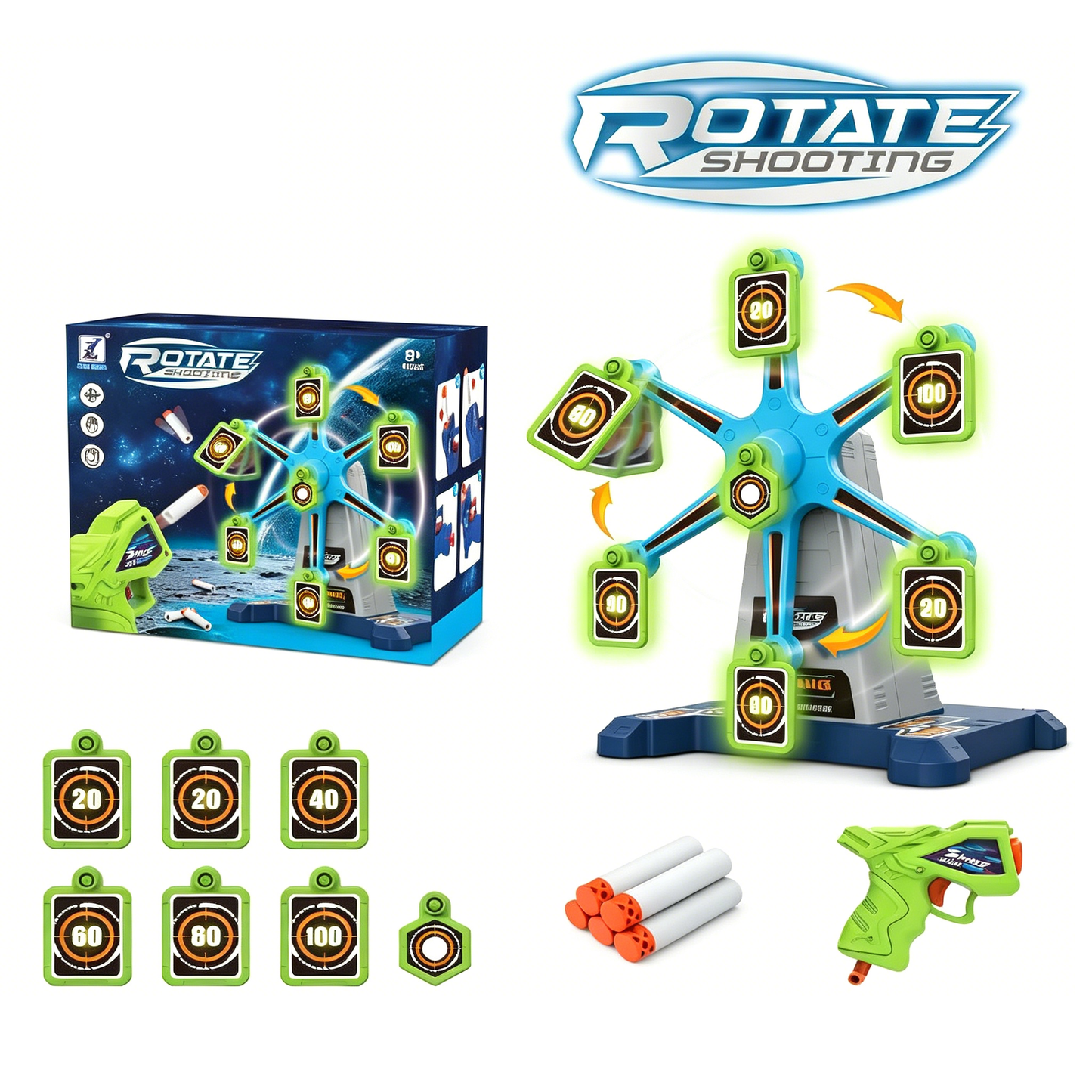 Electric Rotating Ferris Wheel Shooting Target Toy Kit With Soft Bullet Toy Gun Scoring Number Target Indoor Outdoor Competitive Shooting Game Gift For Boys Children
