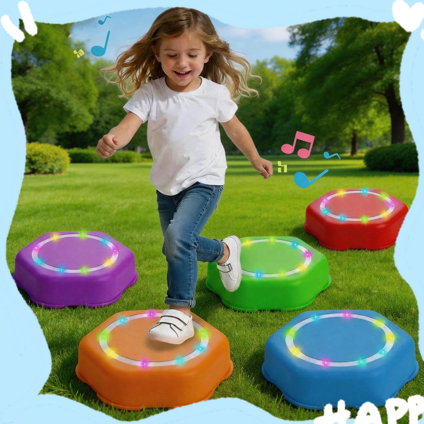 Rechargeable Stepping Stones Kids 5pcs Music Light Non-Slip Balance Sensory Toys Toddler Indoor Outdoor Birthday Gift 2-5+ Years