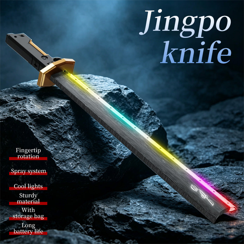 RGB Light Spray Jingpo Knife Toy Rechargeable Fingertip Rotation Decompression Toy Sword Stress Relief Cosplay Prop for Kids & Collectors