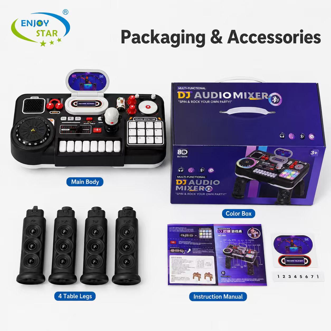 Kids DJ Mixer Toy Table with Microphone Bluetooth Multi‑Sound Effect Pretend Party Musical Play Set for Boys Girls 3+