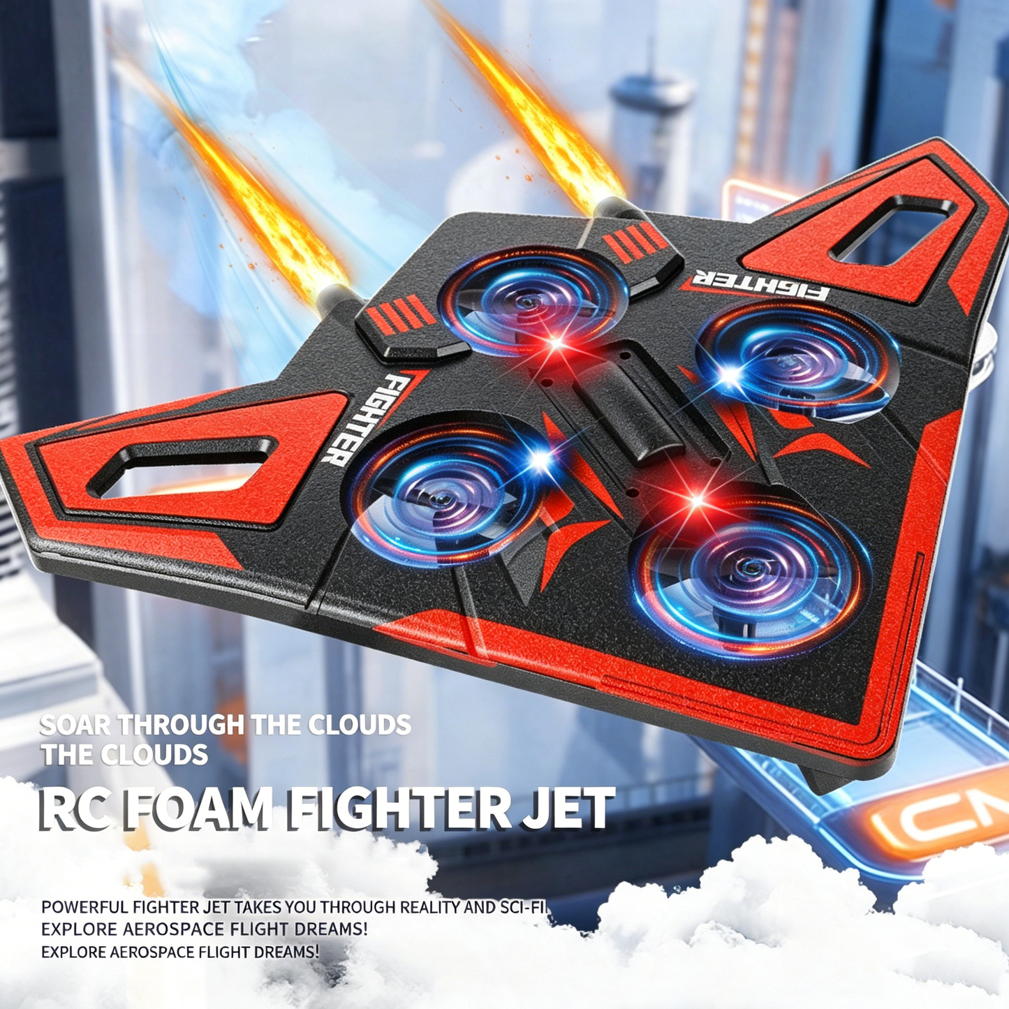 6th Gen RC Foam Fighter Jet Drone One Key Hover LED Light Remote Control Plane