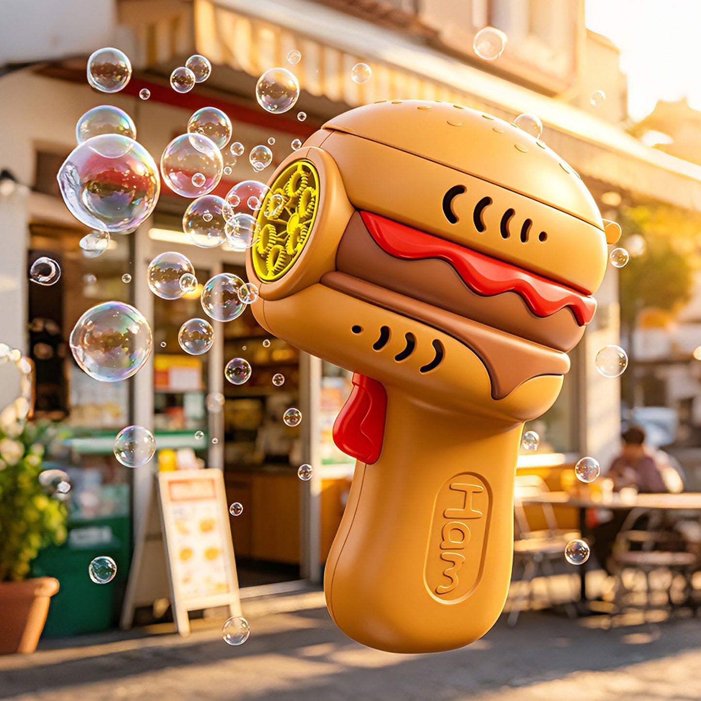 Cute Hamburger Bubble Gun Automatic Light Up Musical Kids Bubble Blaster Toy