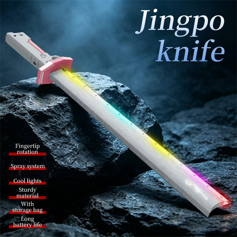 RGB Light Spray Jingpo Knife Toy Rechargeable Fingertip Rotation Decompression Toy Sword Stress Relief Cosplay Prop for Kids & Collectors
