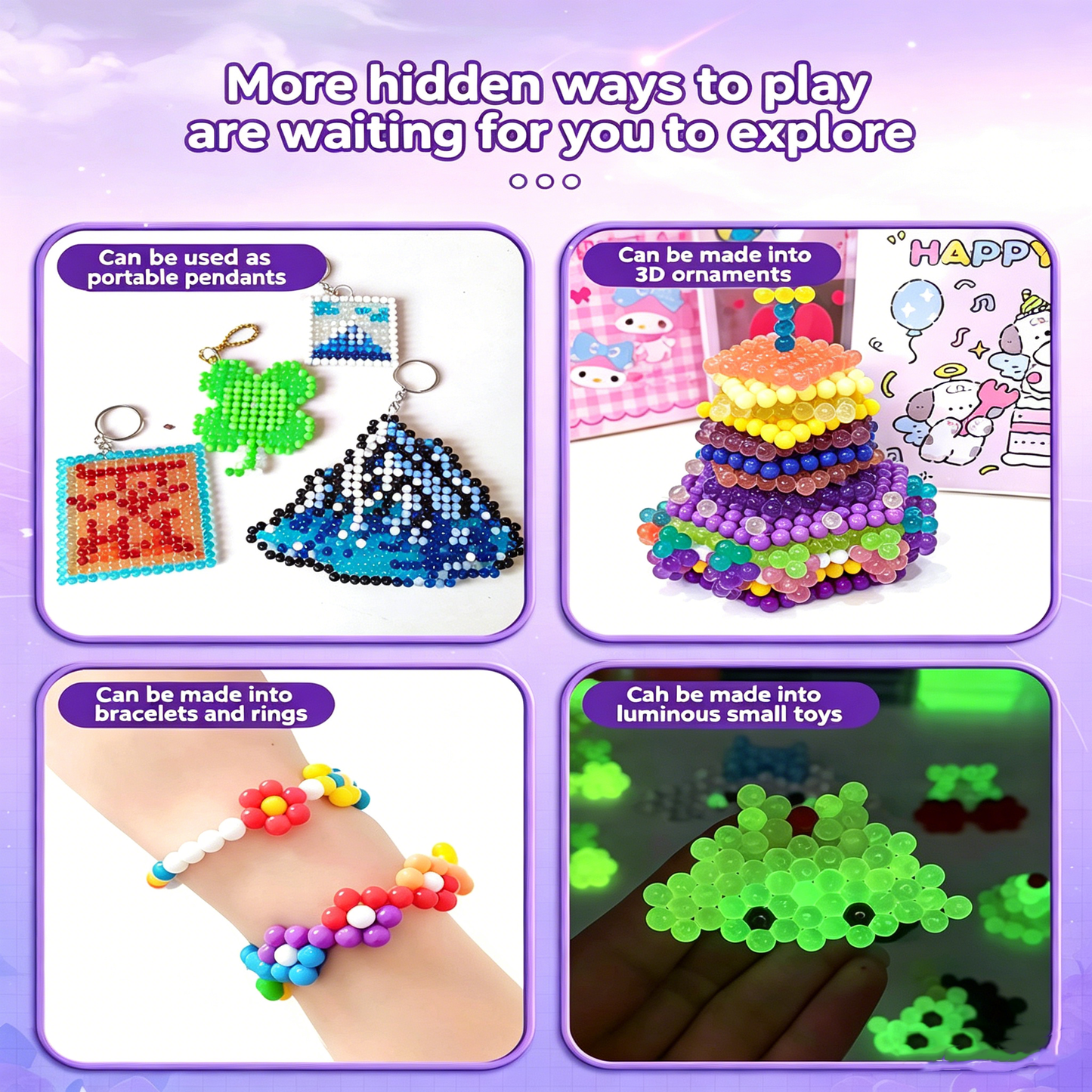 EnjoyStar Children's DIY Toy Water Mist Magic Bead Set Plastic Water-soluble Beads Percussion 3D Puzzle Keychain Pendant Ring
