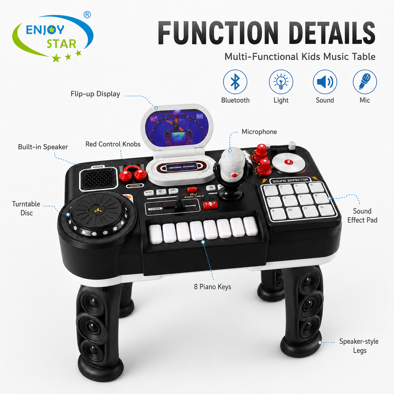 Kids DJ Mixer Toy Table with Microphone Bluetooth Multi‑Sound Effect Pretend Party Musical Play Set for Boys Girls 3+