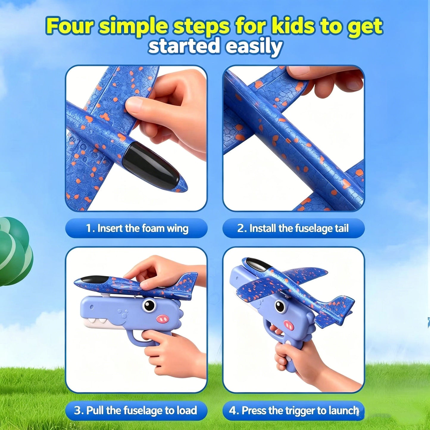 EnjoyStar Children's Catapult Foam Plastic Airplane Handheld Launcher Outdoor Parent-child Sports Flying Glider Toy for Boys