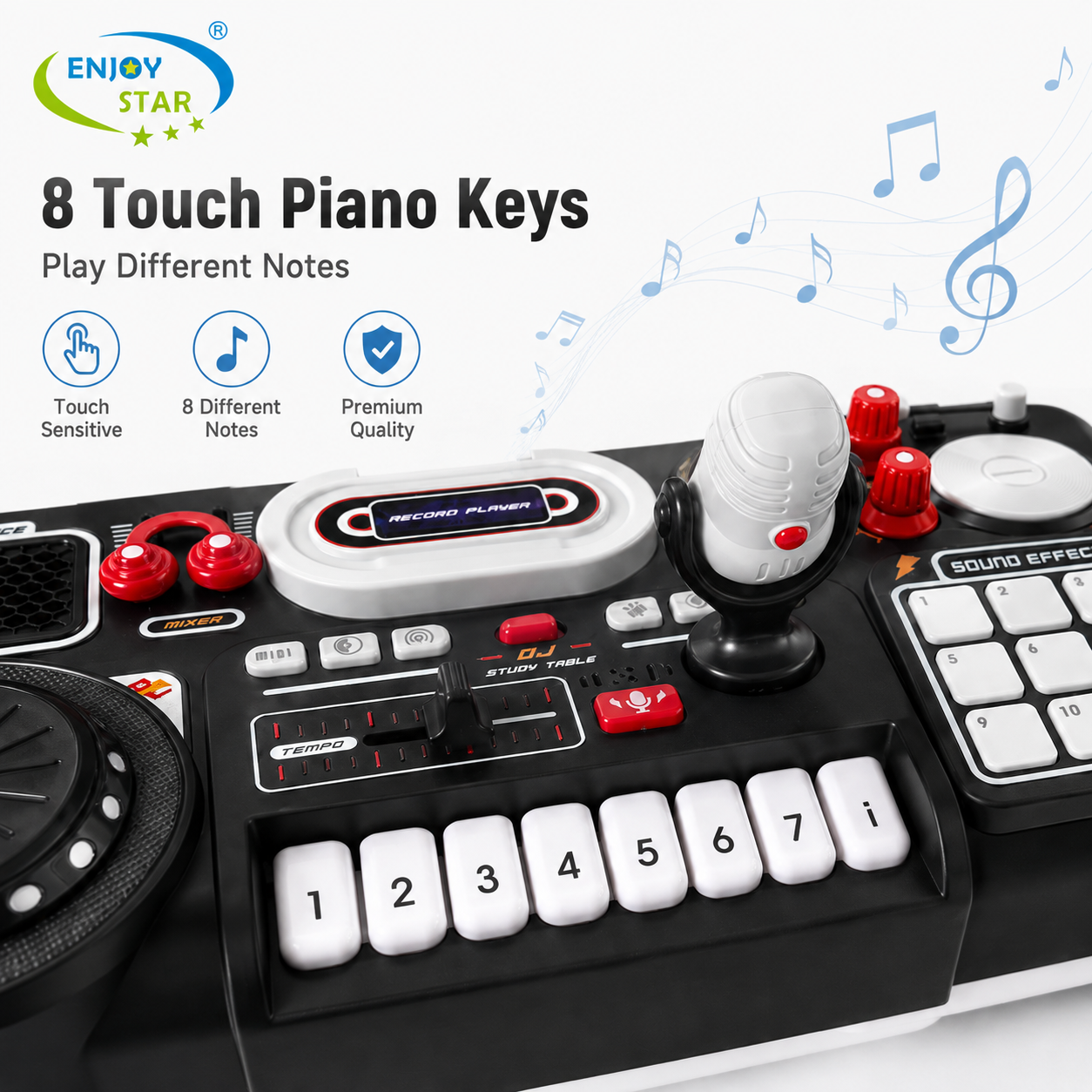Kids DJ Mixer Toy Table with Microphone Bluetooth Multi‑Sound Effect Pretend Party Musical Play Set for Boys Girls 3+