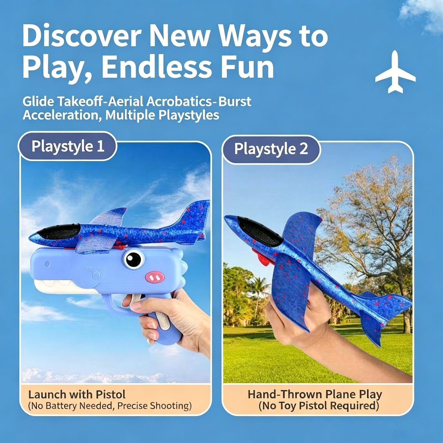 EnjoyStar Children's Catapult Foam Plastic Airplane Handheld Launcher Outdoor Parent-child Sports Flying Glider Toy for Boys