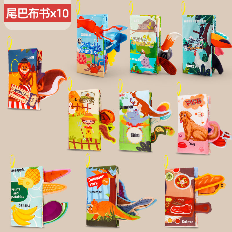 Baby Tail Cloth Book Set 10 Pcs Montessori Sensory Soft Fabric Tails Crinkle Book