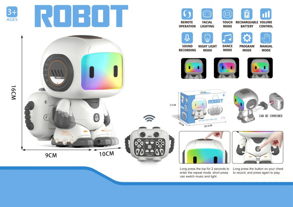 Smart Remote Control Robot Toy Programmable Kids Robot with Touch Sensor Colorful Light & Dance Mode