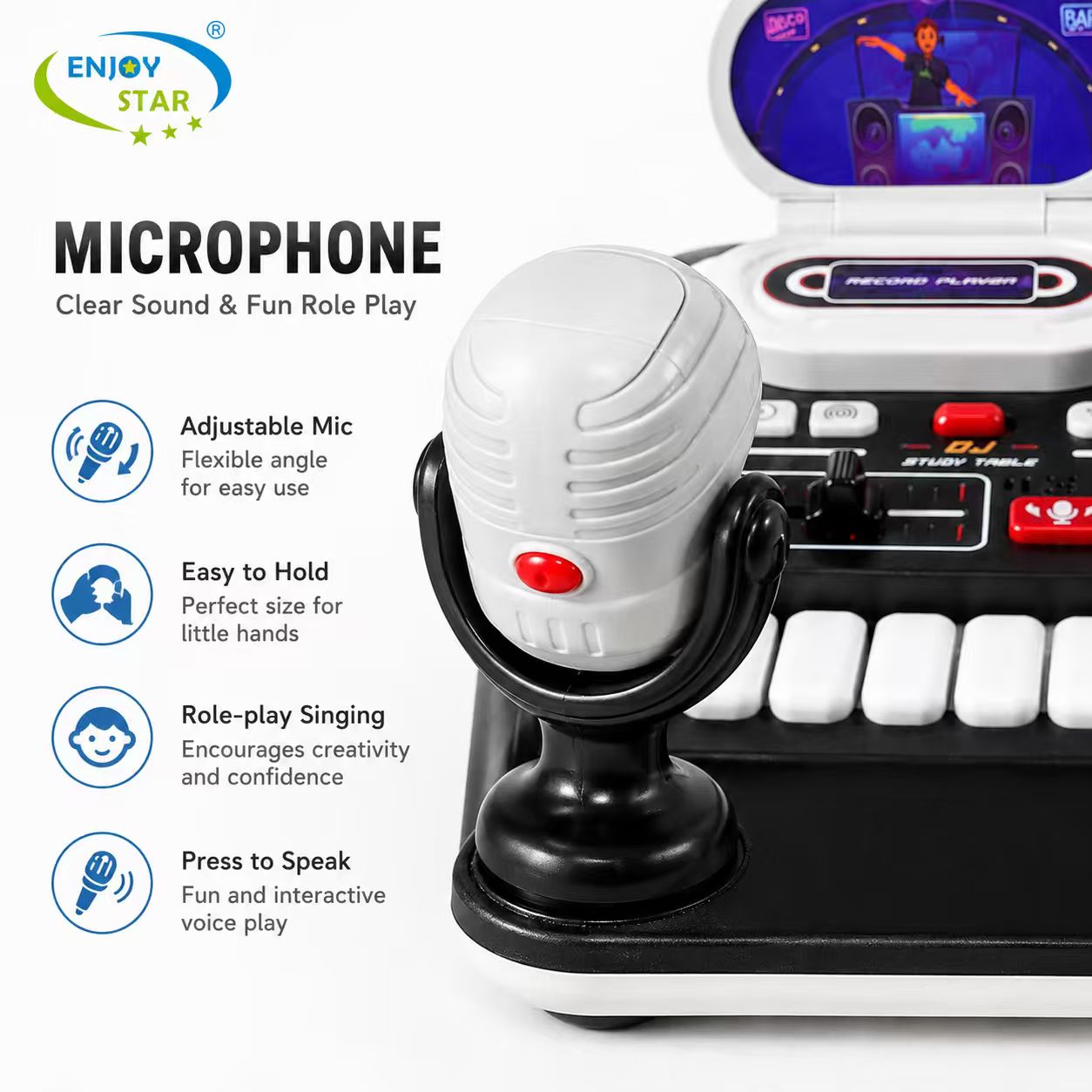 Kids DJ Mixer Toy Table with Microphone Bluetooth Multi‑Sound Effect Pretend Party Musical Play Set for Boys Girls 3+