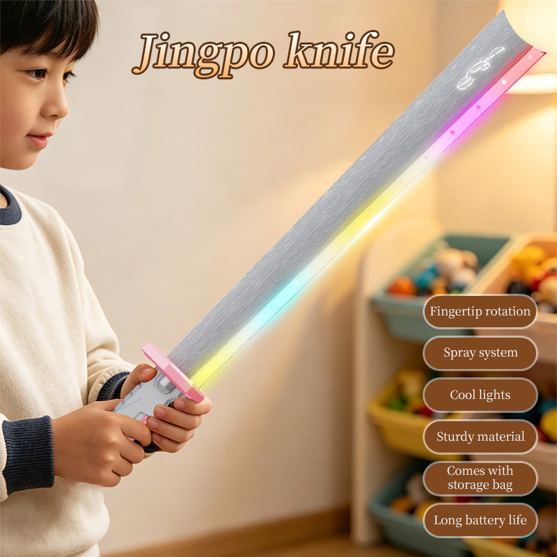 RGB Light Spray Jingpo Knife Toy Rechargeable Fingertip Rotation Decompression Toy Sword Stress Relief Cosplay Prop for Kids & Collectors