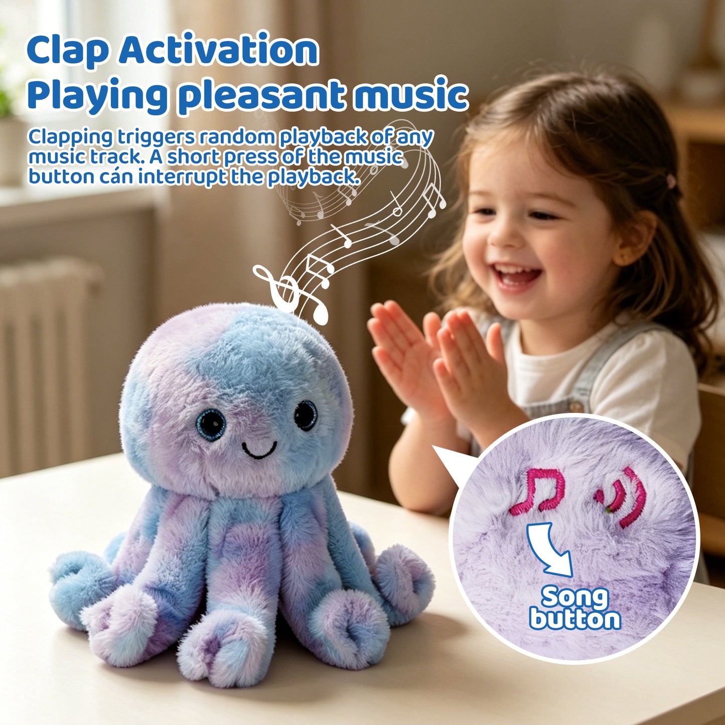Electric Rotatable Plush Octopus Toy Voice Recording & Singing Stuffed Doll for Kids