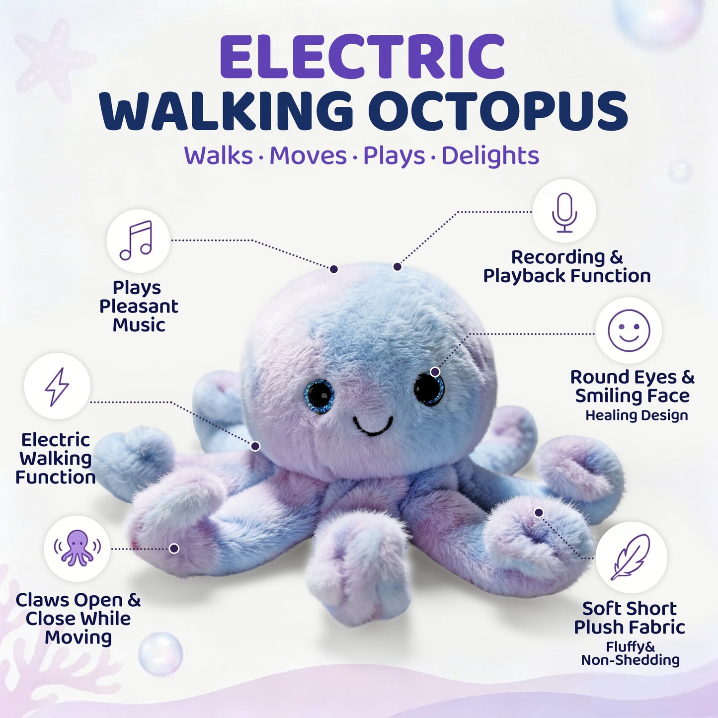 Electric Rotatable Plush Octopus Toy Voice Recording & Singing Stuffed Doll for Kids