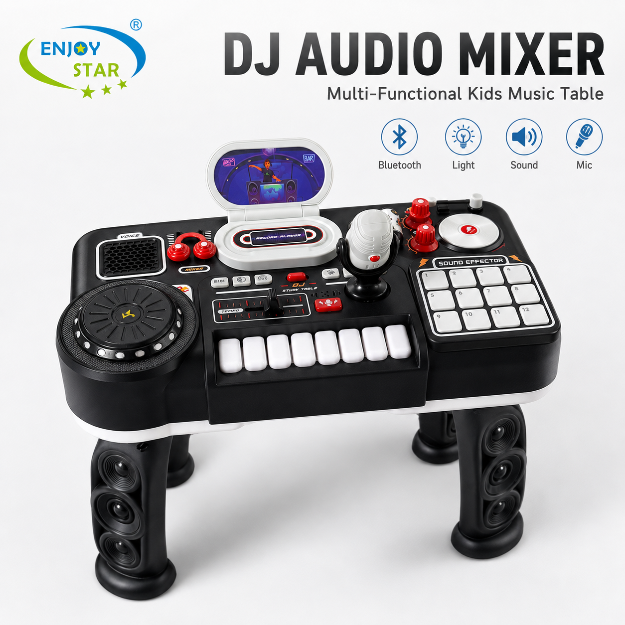 Kids DJ Mixer Toy Table with Microphone Bluetooth Multi‑Sound Effect Pretend Party Musical Play Set for Boys Girls 3+