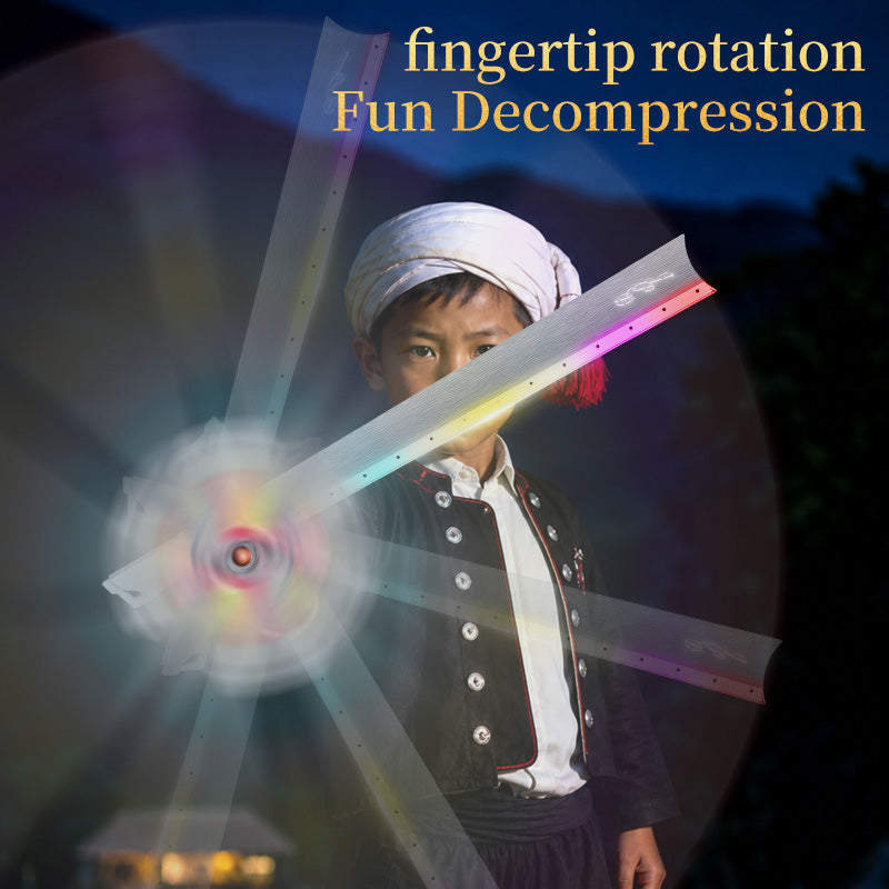 RGB Light Spray Jingpo Knife Toy Rechargeable Fingertip Rotation Decompression Toy Sword Stress Relief Cosplay Prop for Kids & Collectors